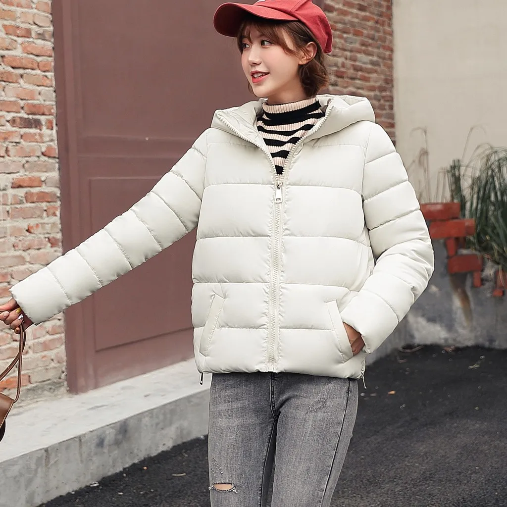 2019 Женское зимнее теплое пальто с капюшоном однотонная теплая тонкая хлопковая