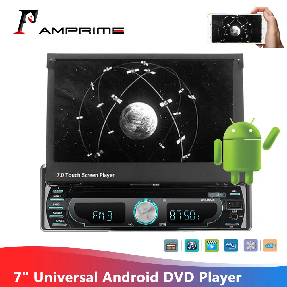 AMPrime автомобильный стерео радио 1 din " Android dvd-плеер Универсальный в-тире gps навигация Wifi FM приемник USB SD Bluetooth автомобильный Радио мультимедийный плеер аудио стерео