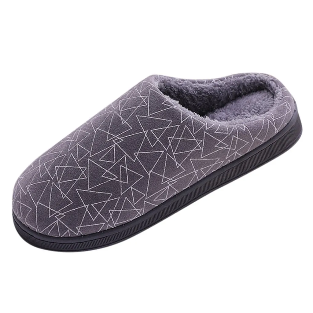 Geometric pattern non-slip warm home plush cotton slippers Couple indoors Flock Indoor room fioor #BA |