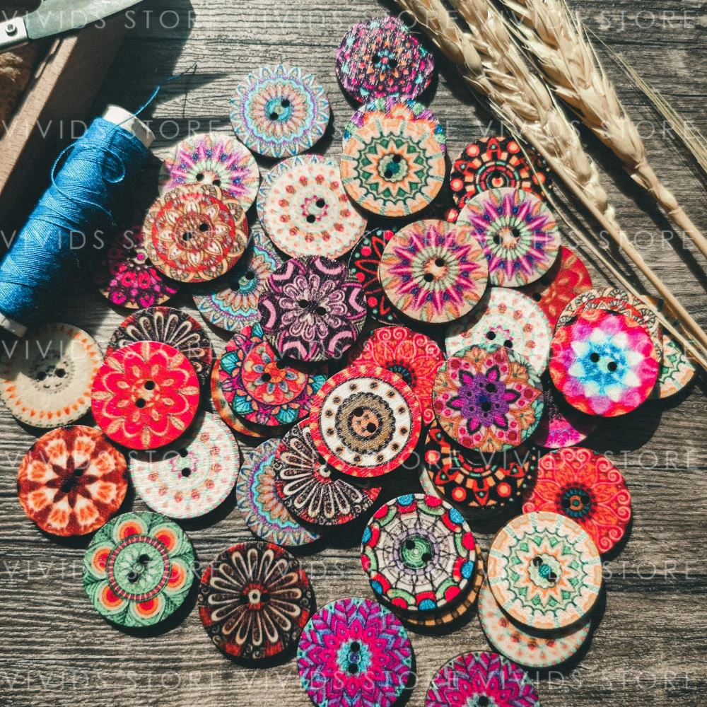 

15mm/20mm/25mm DIY Decorative Natural Wooden Round Buttons Retro Sewing Accessories For Needlework Clothing Handicraft Scrapbook