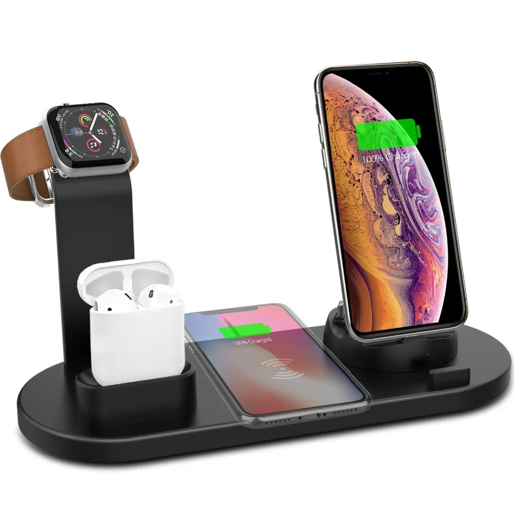 4 в 1 Norwolf 10 Вт Qi Беспроводное зарядное устройство для iPhone X XS XR 8 Plus Быстрая Зарядка Док-станция для Apple Watch iWatch Airpods