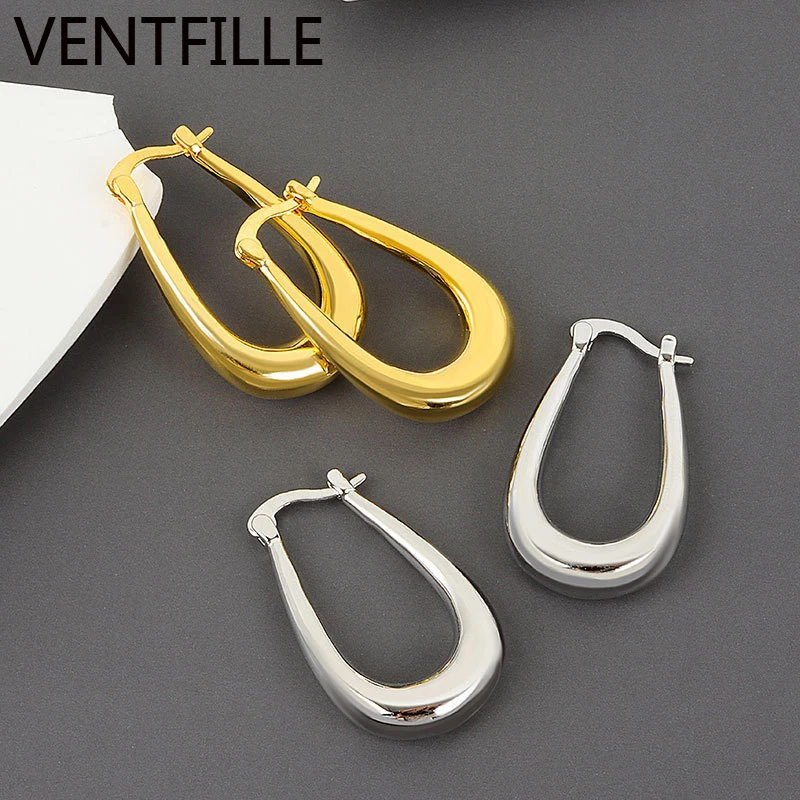 

PANJBJ U-shaped HOOP Drop-shaped Crude Benzene French Ceil Style Earrings