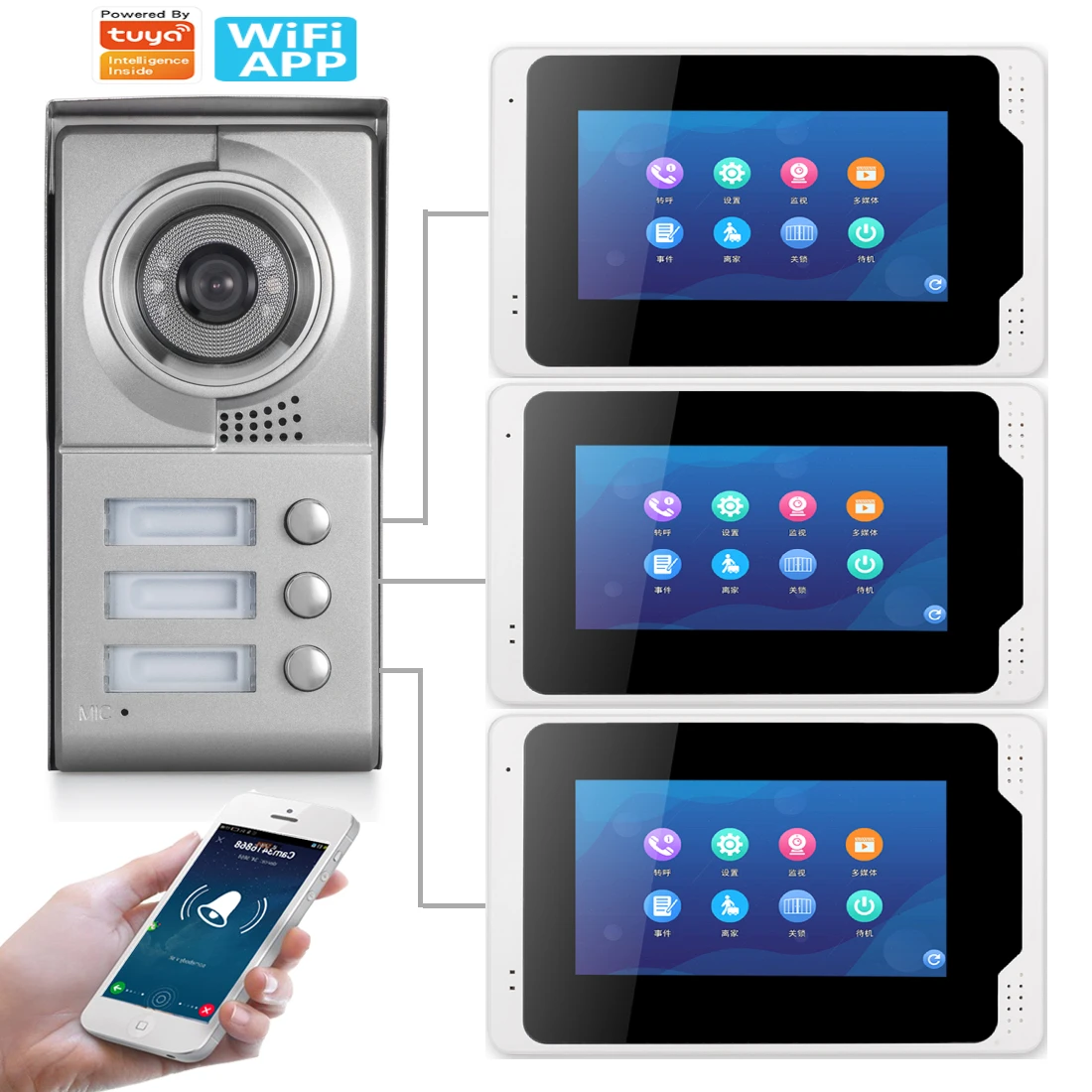 SmartYIBA Video Intercom 7 Inch Wifi Wireless Video Door Phone Doorbell Intercom System Android IOS APP For 2/3 Units Apartment