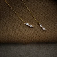 925 sterling silver plated 14k gold korean geometric shiny zircon hanging earrings tassels long luxury jewelry for women gift