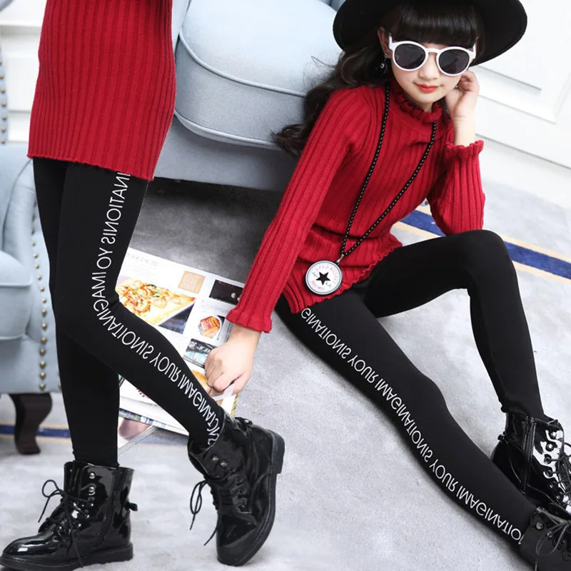 

WLG new arrival children winter velvet letter cotton pants kids girl winter thick fanshion full length girls all match pants