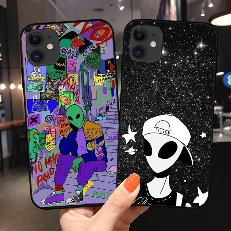 

Aesthetics Cartoon alien space Phone Cover For iPhone 11 12 Pro Max X XR XS Max 6 6S 7 8 Plus 12Mini SE20 Soft Silicone TPU Case