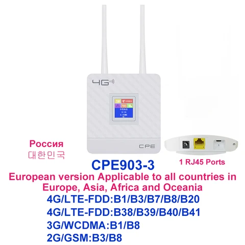 Wi-Fi-модем TIANJIE CPE903 Lte с 2 внешними антеннами, Домашний Беспроводной роутер с портом RJ45 и слотом для Sim-карты