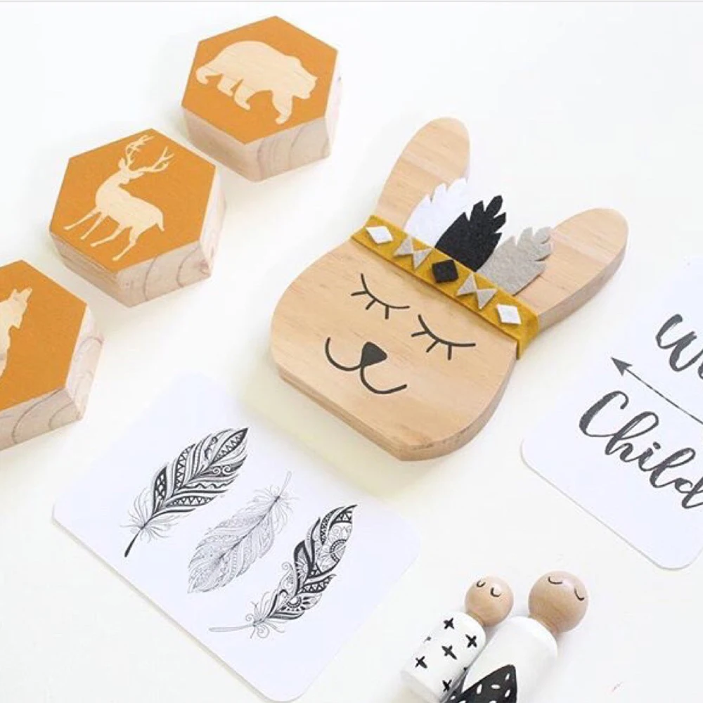 INS скандинавском Стиль твердой древесины настенное украшение в виде милых