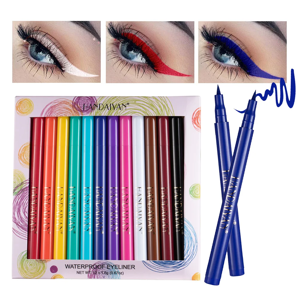 12 Colors/Box Color Liquid Eye Liner Waterproof White Eyeliner Pencil Makeup Set Cosmetics Long-Lasting Make Up Colored Blue Pen |