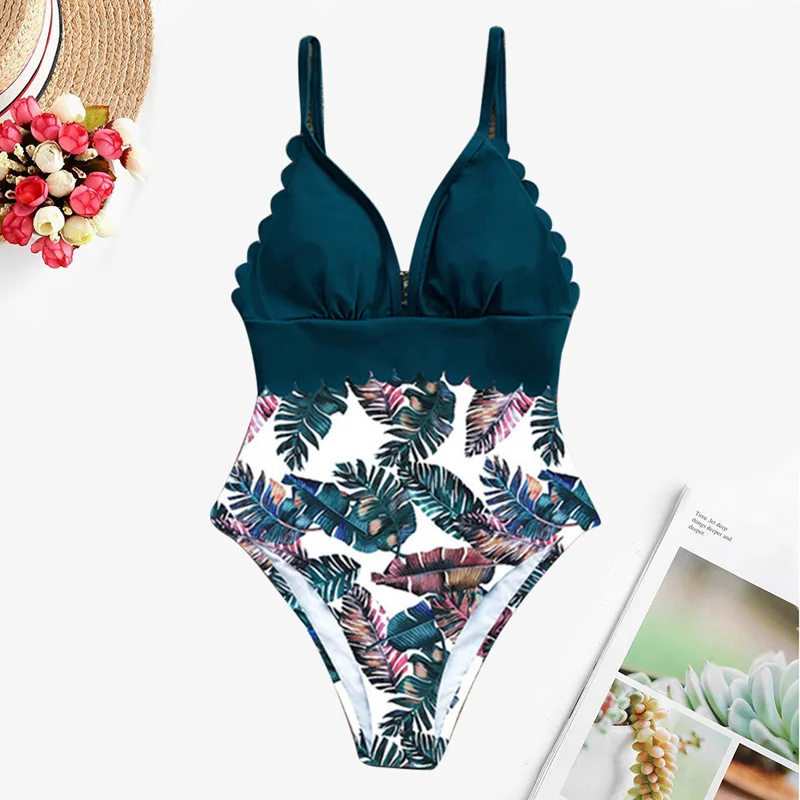 Sfit Женский сдельный купальник сплошной цвет Цветочный крест накрест с принтом