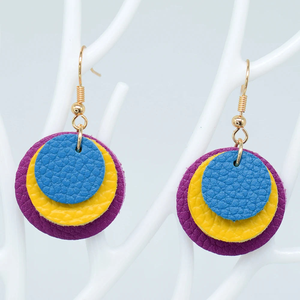 

KARAIRIS 18colors 3 Layered Teardrop Genuine Leather Earrings for Women Fashion Leather Earrings For Women Girls Jewelry Gifts