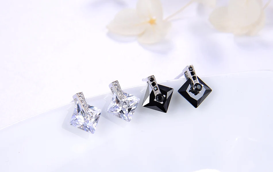 ORSA JEWELS Настоящее 925 пробы серебро слайд серьги-гвоздики в форме Для женщин блестящие AAAA фианит квадратной огранкой, черно-белая женская Праздничная обувь ювелирные изделия SE192