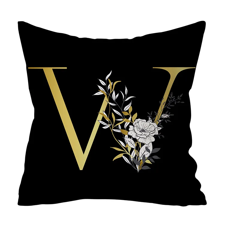 

Flower Alphabet Golden Letter Decorative Cushion Cover Polyester Throw Pillowcase 45*45CM Sofa Home Decorative PillowCover 41016