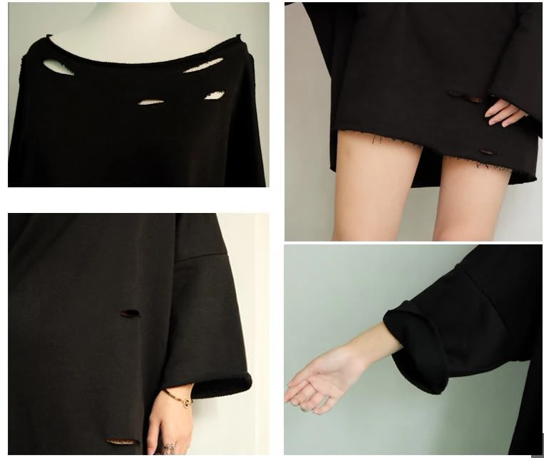 Новые повседневные однотонные с потертыми дырами сексуальные длинные свитера