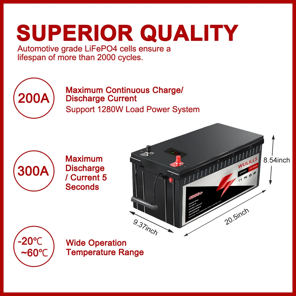 12V 200Ah LiFePO4 Battery Built-in 200A BMS Lithium for Replacing Most of Backup Power Home Energy Storage Off-Grid RV | Электроника