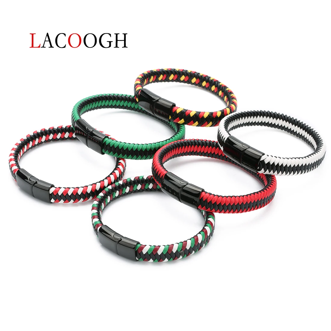 

New Multicolor Weave 19/21cm Genuine Leather Bracelet Men's Stainless Steel Magnetic Clasps Male Female Charm Cuff Bangles Gifts