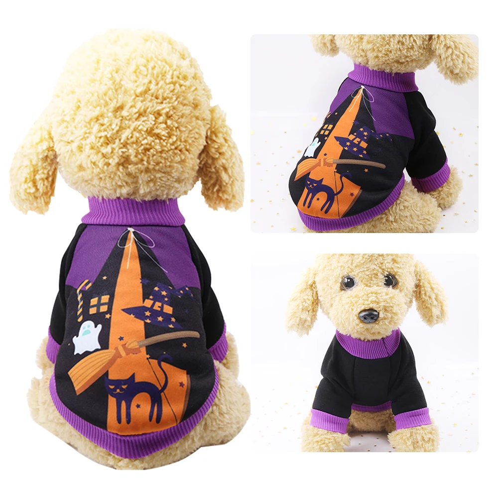 Милая одежда для хеллоуина питомцев костюм собак праздничный с тыквой толстовки