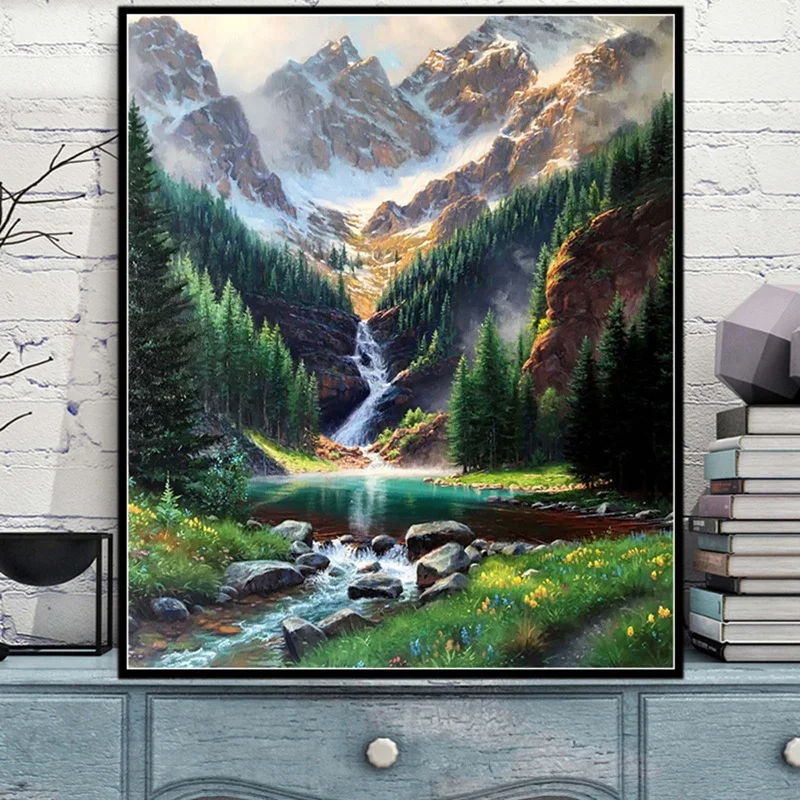 

Diamond Painting Waterfall Landscape 5d Handicraft Full Square Diamond Embroidery Cross Stitch Mountain Wall Art