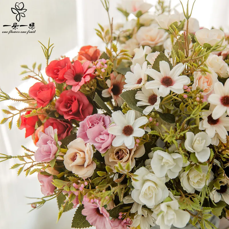 

Artificial Flowers1 Bouquet 15 heads Roses High Quality Wedding Decoration Silk Fake Flowers for Home Decor Free Shipping