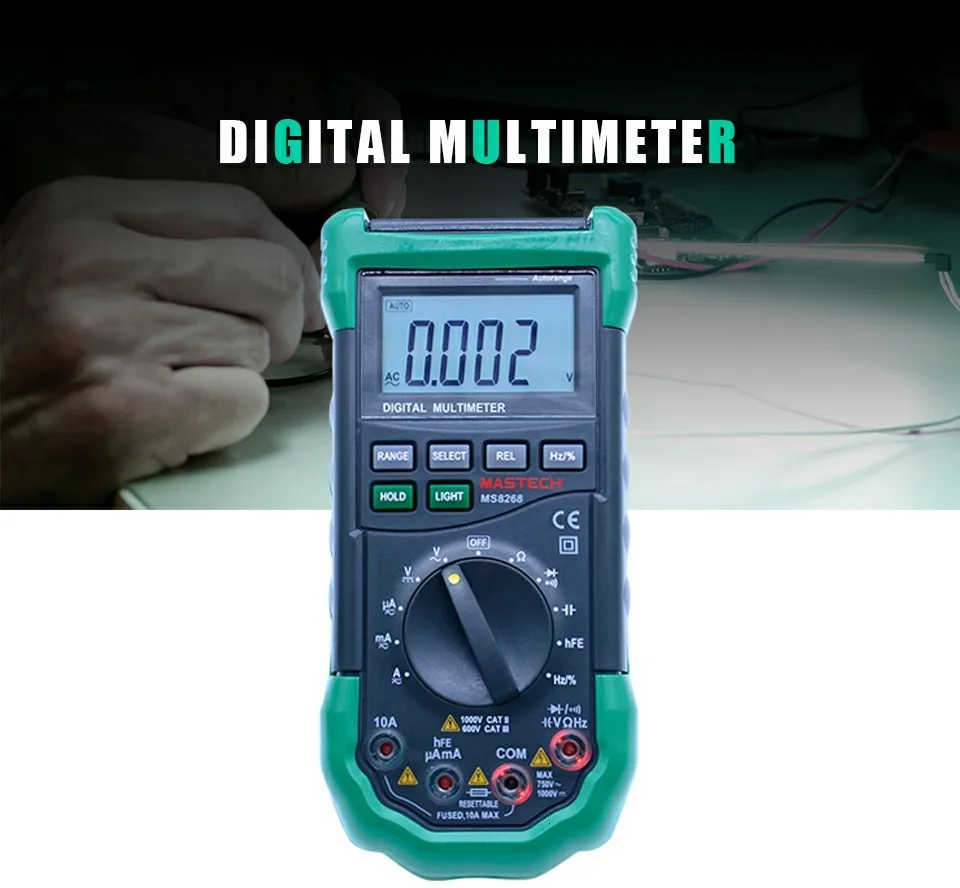 MASTECH MS8268 цифровой мультиметр с автоматической защитой диапазона ac/dc Амперметр Вольтметр Ом частота Электрический тестер диодный детектор