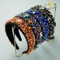 exaggerated heart shaped colored glass rhinestone crystal hand stitched hair band fashion baroque ladies street hair accessories