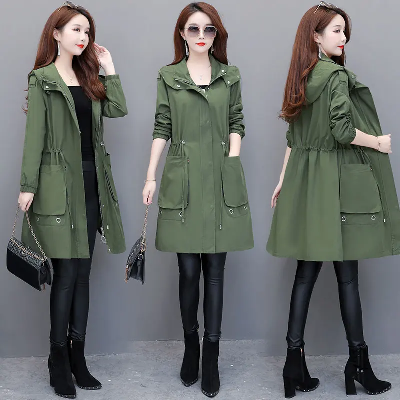 Женский модный длинный плащ Новинка весна осень тонкий с капюшоном на молнии