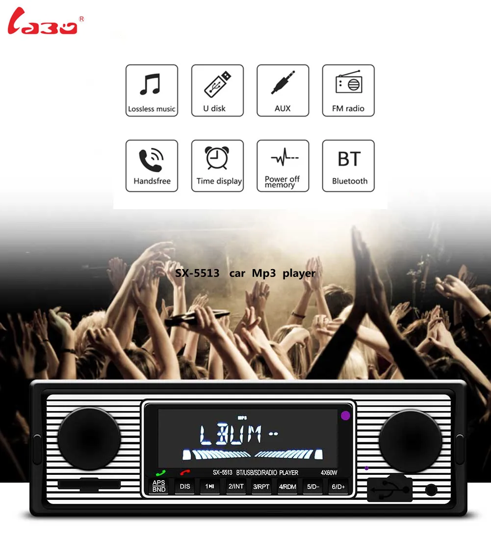 

LABO New 12V Bluetooth Car Stereo FM Radio MP3 Audio Player USB SD AUX Auto Electronics Subwoofer In-Dash 1 DIN Autoradio