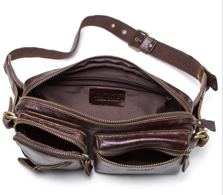 The first layer of cowhide multifunctional men's belt bag leather shoulder messenger bag