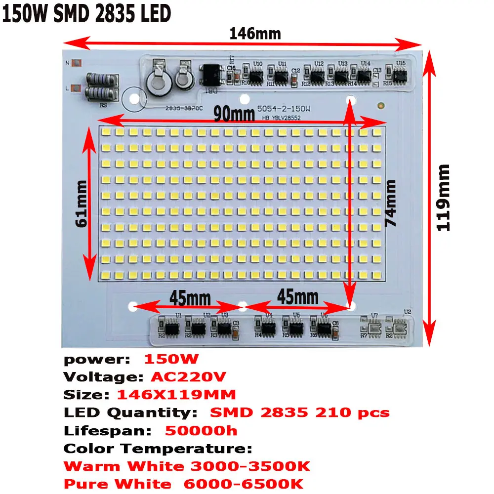 20W30W50W100W150W200W умная IC SMD чипы Светодиодные лампы SMD2835 AC220V 5054 DIY для наружного