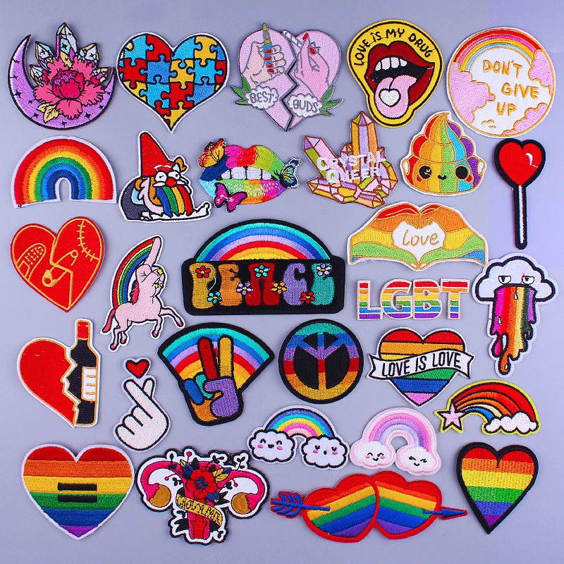 Радужный Флаг вышитая нашивка с сердцем и гордостью нашивки для одежды геев на