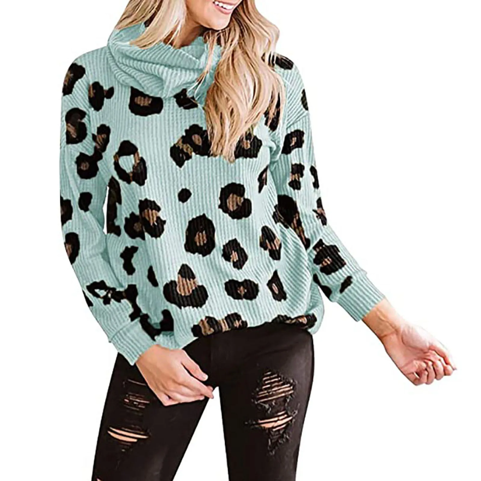 

Women's Fashion Leopard Print Loose Print Hedging 2020 Casual Blouse Autumn New European Station Round Collar Hedging Christmas
