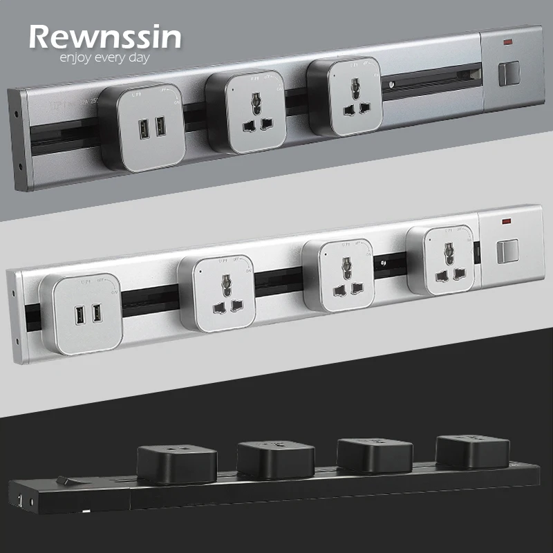 Move Rail Socket With Power Switch LED Indicator Multiple Module Combo Surface Mounted Outlet 250V Office Home Slide | Обустройство