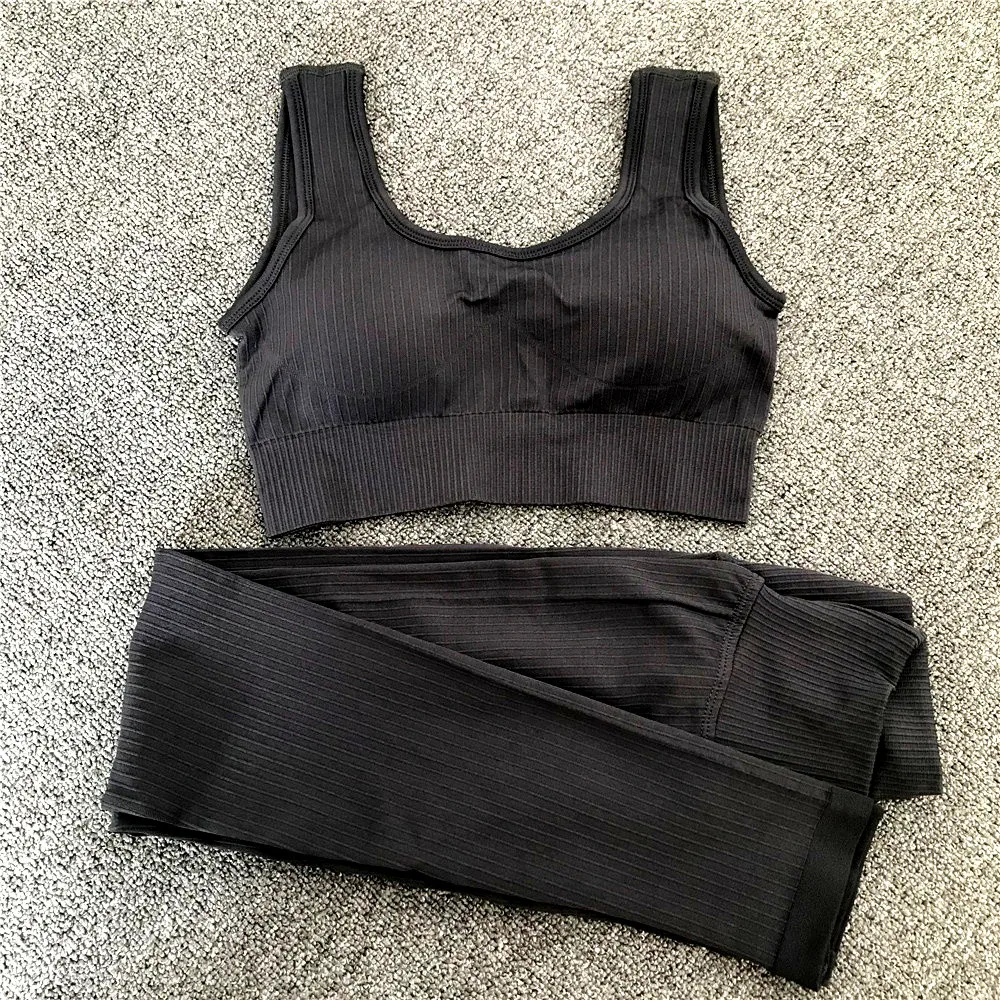 

Black Tracksuit Sets Women Yoga Suit Sport Bra Seamless Leggings Gym Fitness Clothes High waist Pants Female Running Sportswear