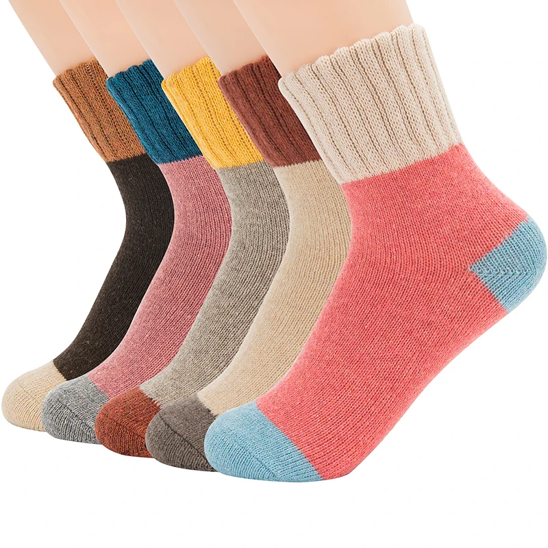 5 Pack Patchwork 2 Зимние женские утепленные теплые шерстяные носки в этническом стиле, теплые шерстяные носки с высокой трубкой, мягкие шерстяные носки с геометрическим узором - Цвет: 5 Pack Patchwork 2