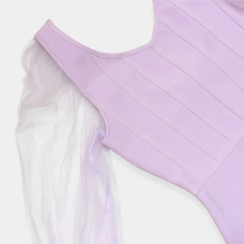 

2021 spring new french style long sleeve mesh splicing women bandage dress party club dress