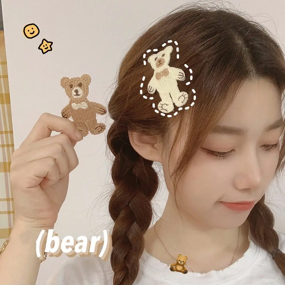 Newest Cartoon Wool Bear Knitted Hair Clip Baby Cute Animal Hairpin Sweet Bangs Headdress Girls Kids