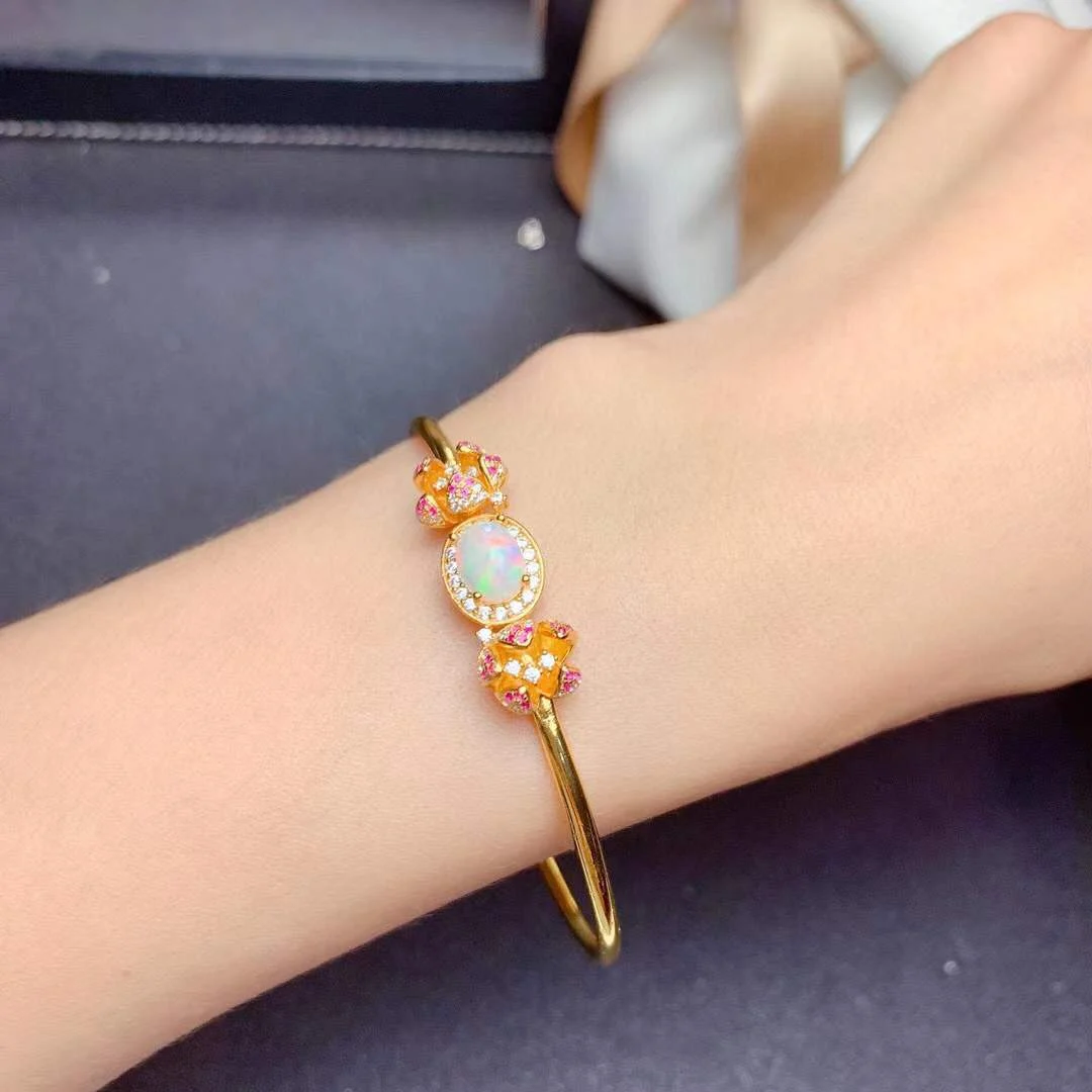

Highly recommended Natural Opal Bracelet 925 silver plated gold new recommended color beautiful women's gift