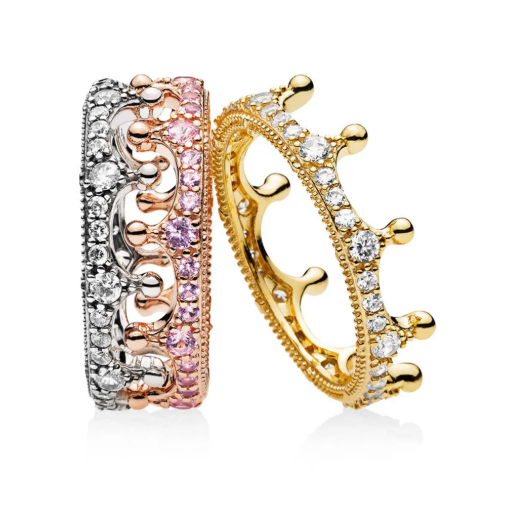 Женское кольцо с зачарованной короной из серебра 2020 пробы прозрачным кубическим