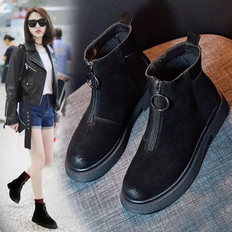 Лидер продаж зимние женские Модные Ботинки martin ботильоны на не сужающемся книзу