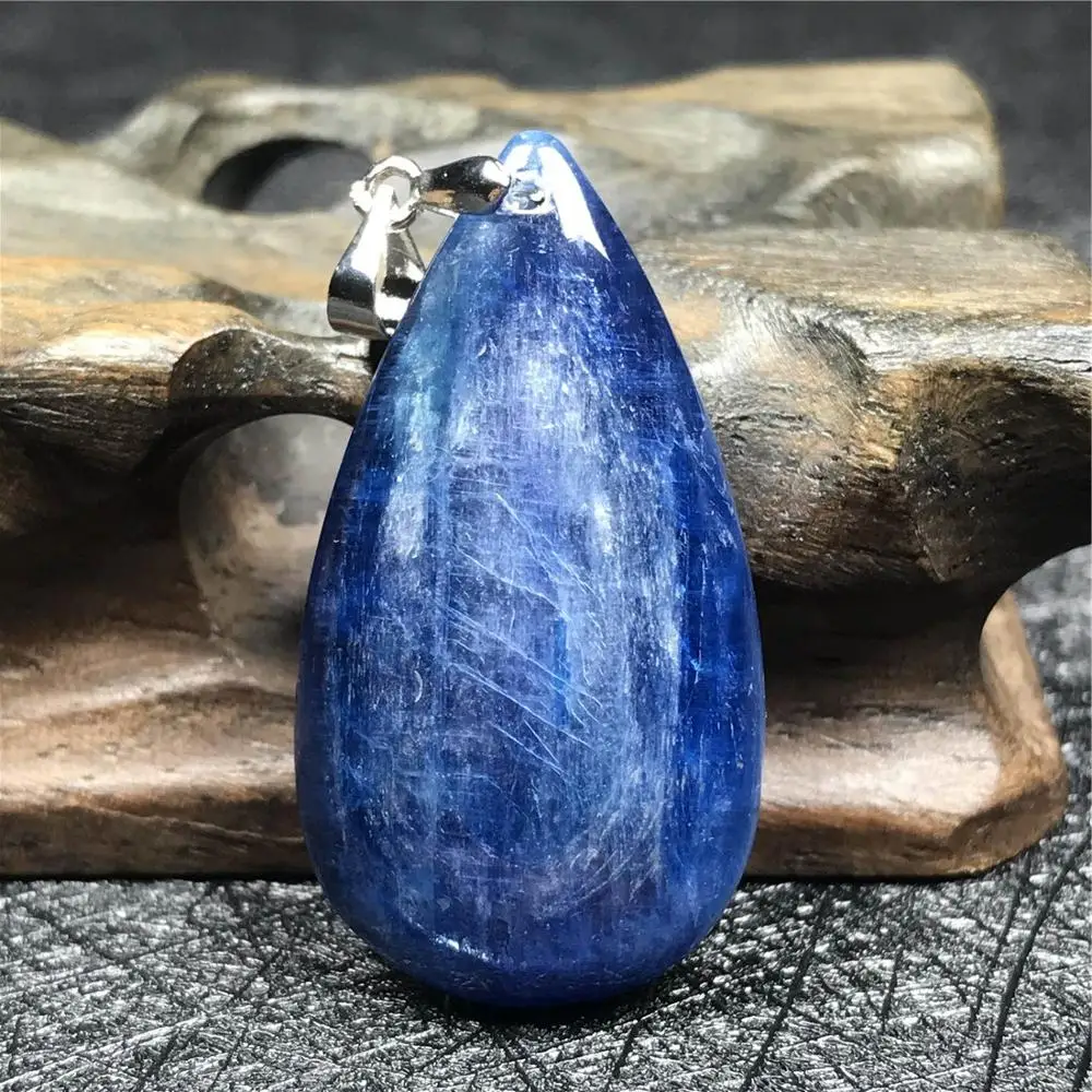 Топ Натуральный Синий Кианит кулон для женщин и мужчин капли воды камень 36x19x6 мм