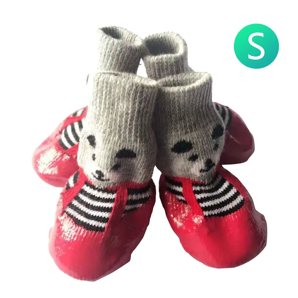 

4pcs/set Cute Cotton Rubber Pet Dog Shoes Waterproof Non-slip Dog Rain Snow Boots Socks For Puppy Large Small Cats Dogs