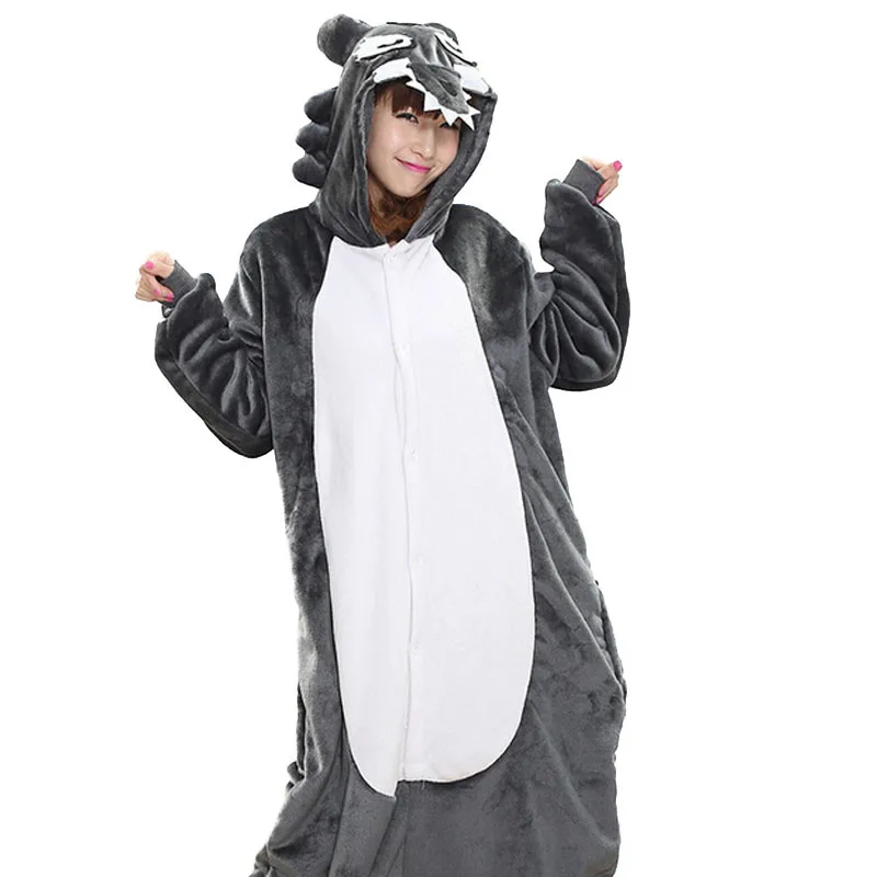 Пижама Timber Wolf Kigurumi комбинезон для взрослых и женщин зимний теплый фланелевый