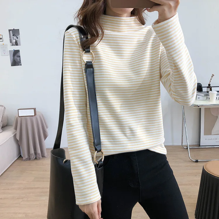 

Women Autumn Turtleneck Striped T Shirts Long Sleeve Casual T Shirt Women Clothes Slim Fashion Tops