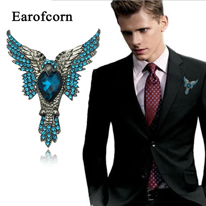 Броши Earofcorn в стиле модерн Великолепные форме орла синего цвета с кристаллами