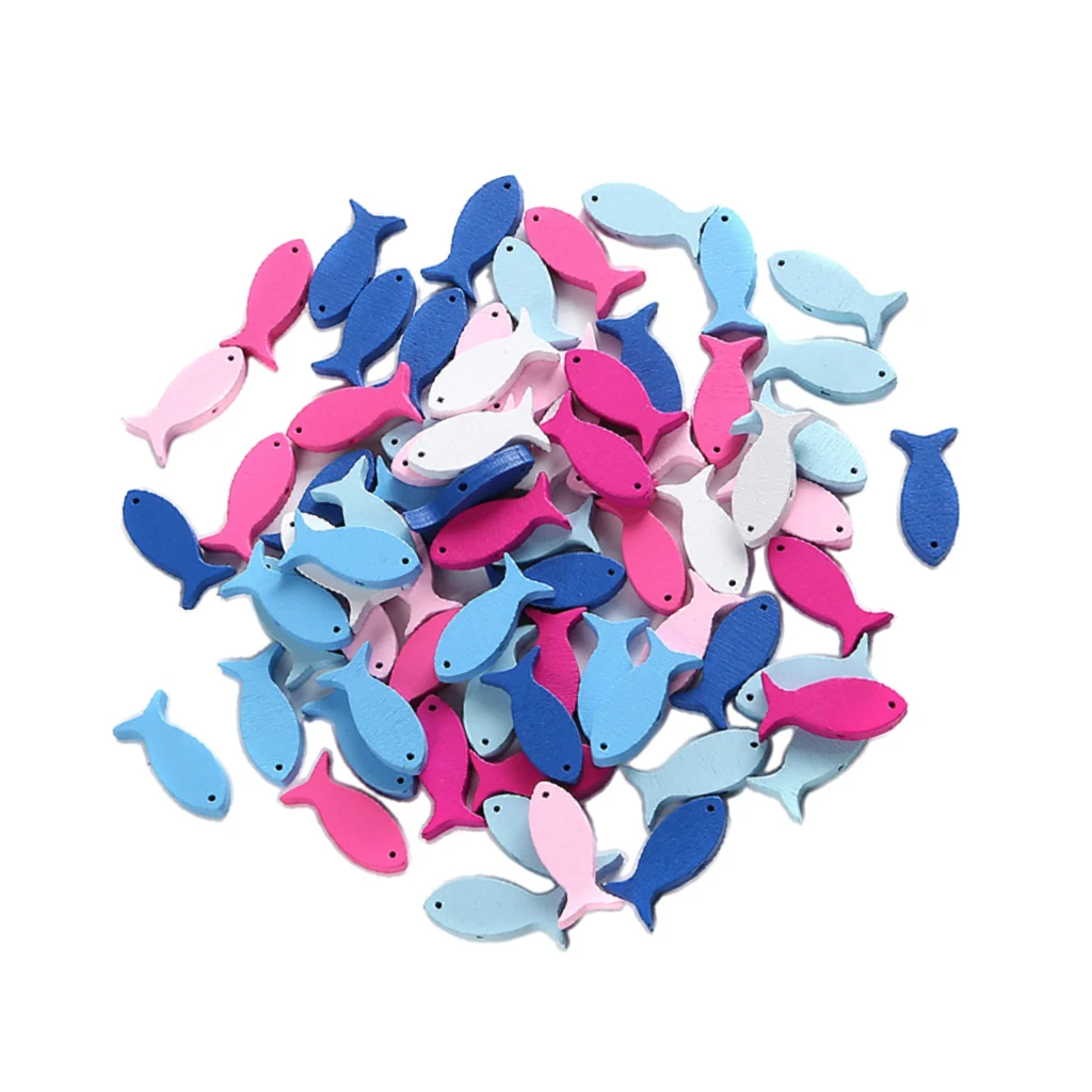 

50Pcs Colored Fish Sjape Wood Embellishment Wooden Shape Craft for DIY Wedding Christmas Decor