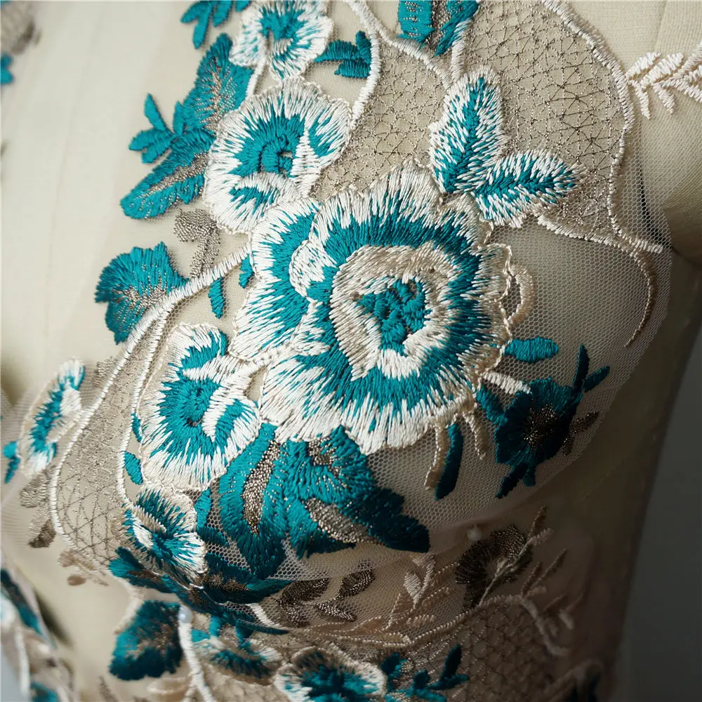 2 шт. зеленая кружевная ткань с вышитыми цветами Аппликации планки классический