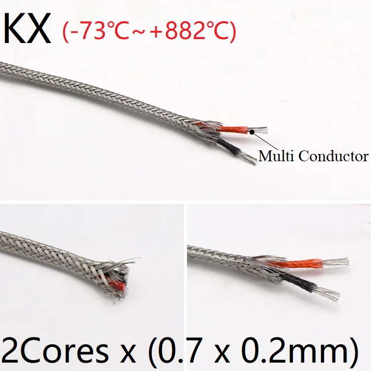 

KX Type 2Core x 0.2mm Thermocouple Wire Stainless Steel Shield Fiber Braid Insulated High Temperature Sensor Compensation Cable