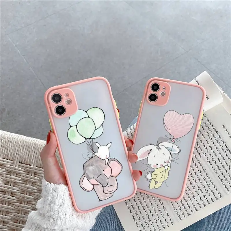 

Balloon mouse Elephant rabbit Phone Case For iPhone 12 11 Mini Pro XR XS Max 7 8 Plus X Matte transparent Pink Back Cover