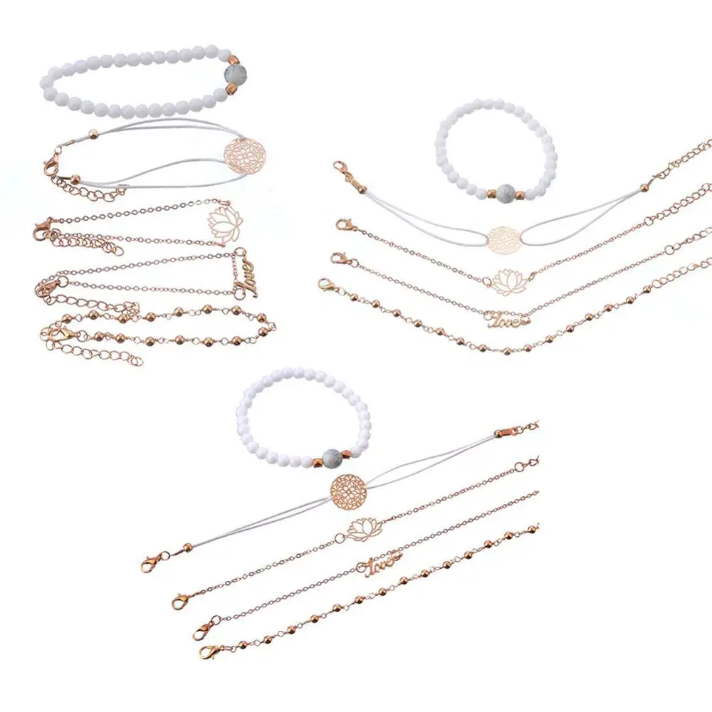 

Original Carved Letters Lotus Account Leather Chain Gold Multi-layer Bracelet Female Personality Festival Jewelry Gift