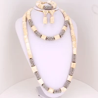 dudo 33 inches white coral beads for nigerian wedding jewelry set women jewellery for wedding with silver crystal beaded design